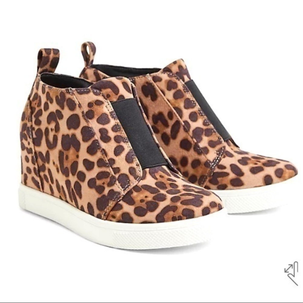Torrid 11W 11 Wide Width New Leopard Print Faux Suede High Top 3" Wedge Sneakers